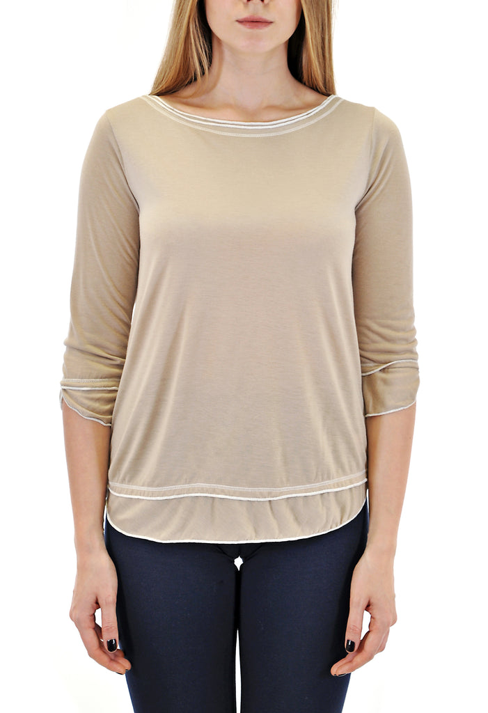3/4 SLEEVE LAYERED TOP WITH CONTRAST STITCH