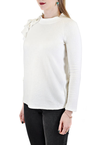 LONG SLEEVE CREW WITH SIDE RUFFLES AND ZIPPER