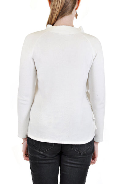 LONG SLEEVE CREW WITH SIDE RUFFLES AND ZIPPER