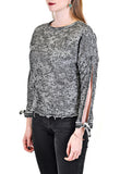 SLEEVE SLIT TOP CREW NECK WITH BOW