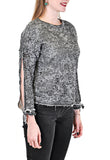 SLEEVE SLIT TOP CREW NECK WITH BOW