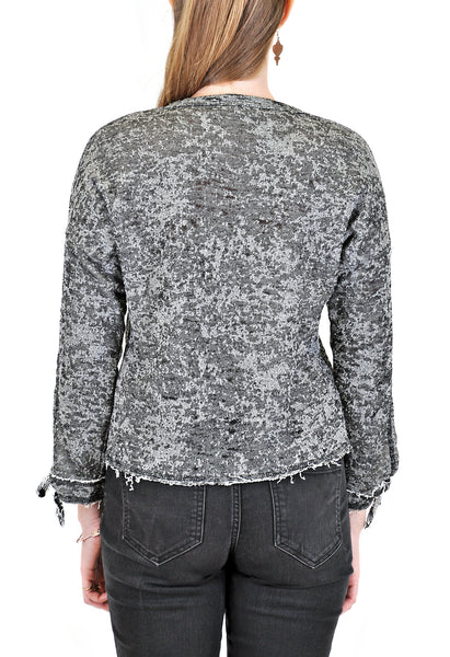 SLEEVE SLIT TOP CREW NECK WITH BOW
