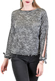 SLEEVE SLIT TOP CREW NECK WITH BOW