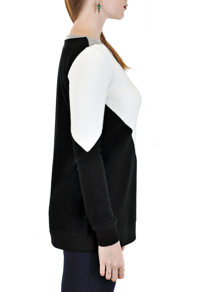 LONG SLEEVE CREW COLOR BLOCK DIAMOND PATTERN DESIGN