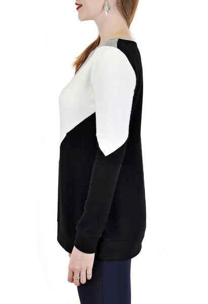 LONG SLEEVE CREW COLOR BLOCK DIAMOND PATTERN DESIGN