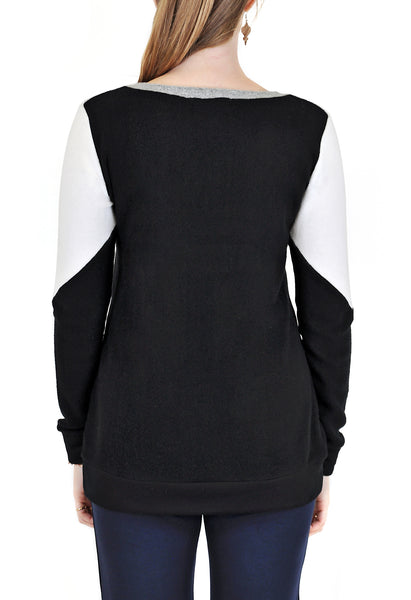 LONG SLEEVE CREW COLOR BLOCK DIAMOND PATTERN DESIGN