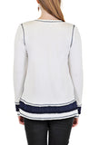 LONG SLEEVE CREW WITH CONTRAST STITCH AND LAYERED DESIGN BOTTOM