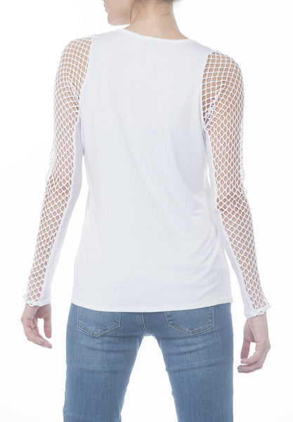 VNECK TOP W CROCHET SLV - PTJ TREND: Women's Designer Clothing