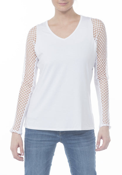 VNECK TOP W CROCHET SLV - PTJ TREND: Women's Designer Clothing