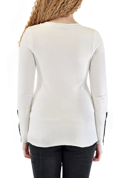 LONG SLEEVE CREW NECK WITH ZIPPER IN CUFFS LACE NECKLINE
