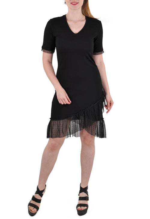 SHORT SLEEVE MID LENGTH DRESS LACE SHEATH