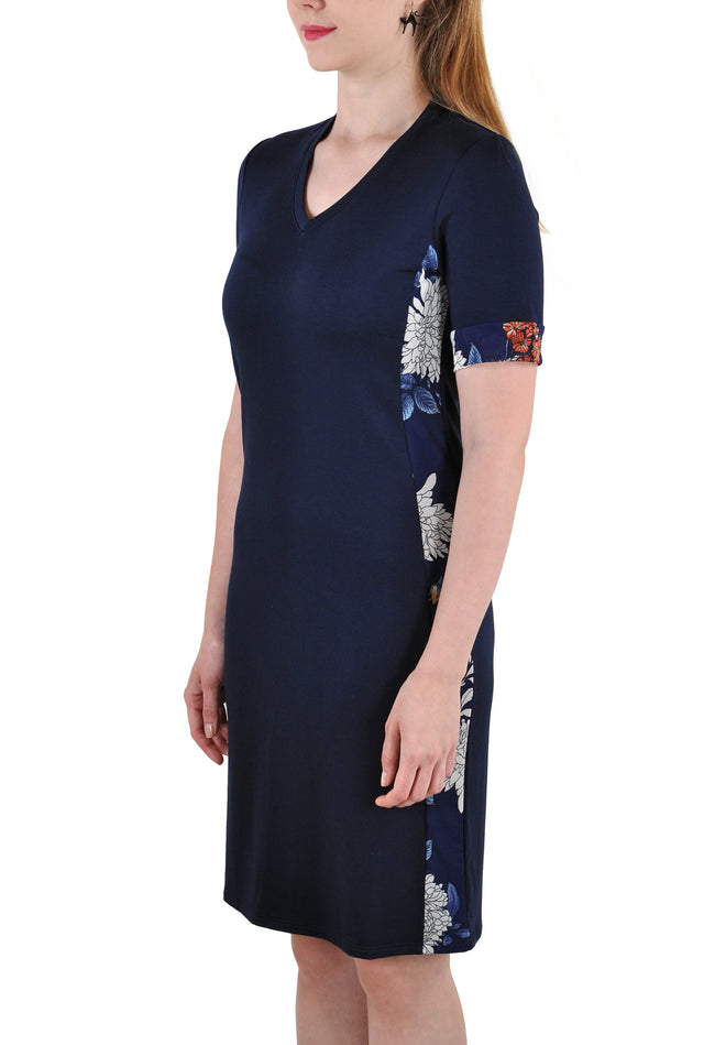 SHORT SLEEVE MID LENGTH DRESS  SIDE FLORAL