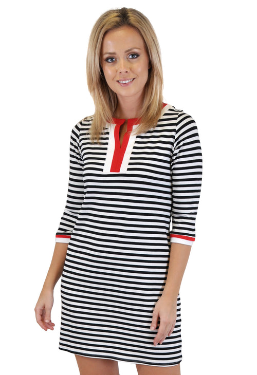 QUARTER SLEEVE STRIPES MINI DRESS