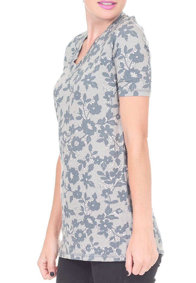 FLORAL PRINT V NECK SHIRT - PTJ TREND: Women's Designer Clothing