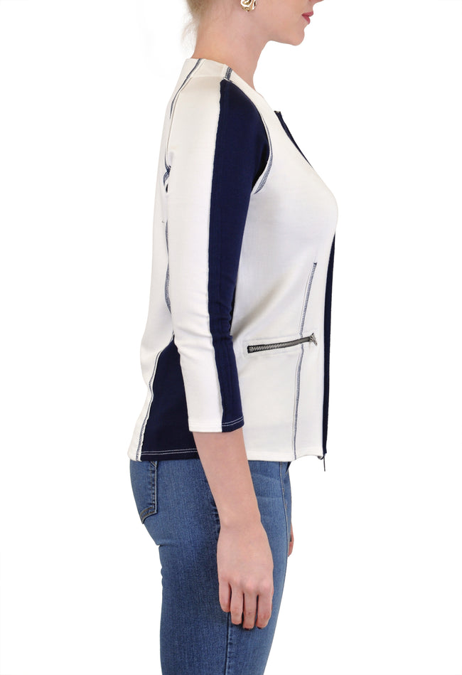 COLOR BLOCK  ZIP UP JACKET FRONT POCKETS