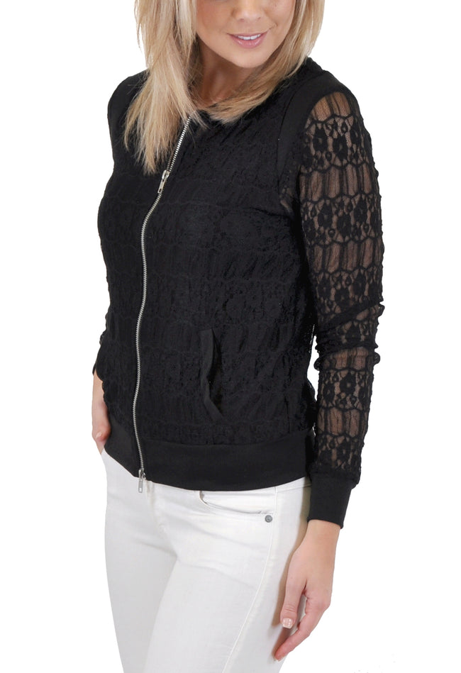 ZIP UP LACE BOMBER JACKET