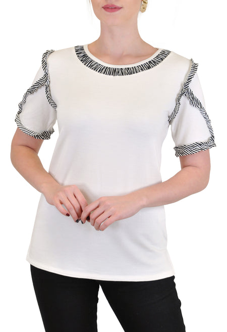 Crochet Side Trim Crew Neck