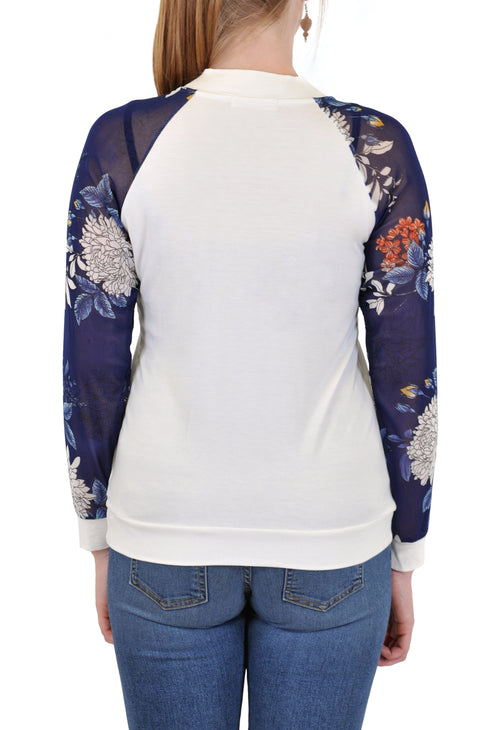 LIGHT BOMBER JACKET FLORAL MESH SLEEVES