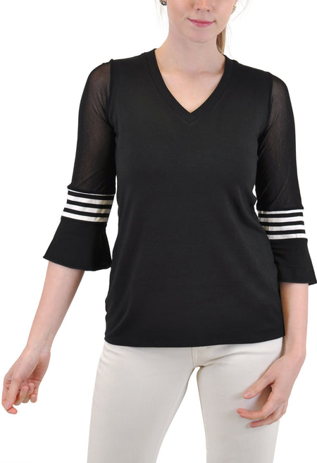 LONG SLEEVE V NECK STRIPES BLOCKED