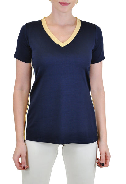 SHORT SLEEVE V NECK TEE WITH SIDE TAPE
