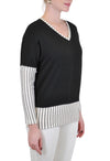 LONG SLEEVE V NECK STRIPES BLOCKED