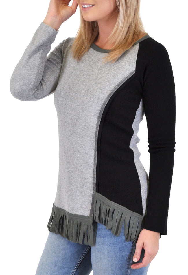 LONG SLEEVE COLORBLOCK FRINGE TRIM