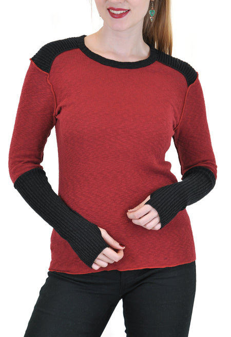 LONG SLEEVE CREW WITH SIDE RUFFLE DESIGN