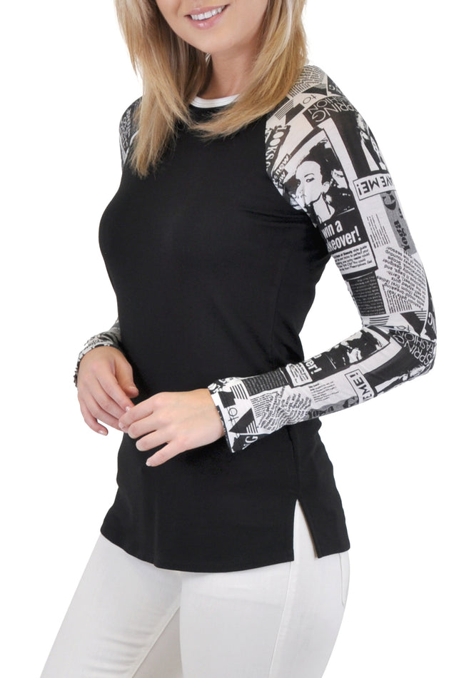 NEWSPAPER PRINT SLEEVES BASEBALL TOP