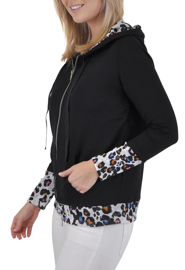 ZIP UP JACKET LEOPARD PRINT ACCENT