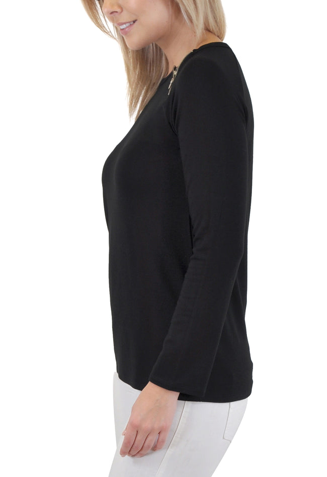 LONG SLEEVE WITH SHOULDEr ZIPPER ACCENT