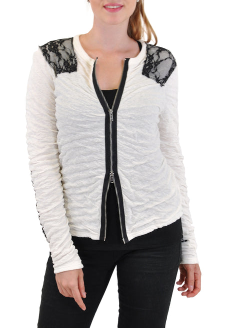 ZIP UP HOODIE WITH LACE ACCENT