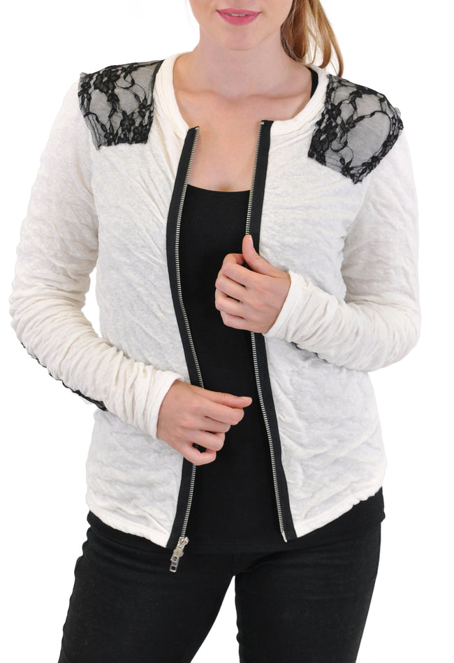 LONG SLEEVE CARDIGAN LACE TRIM