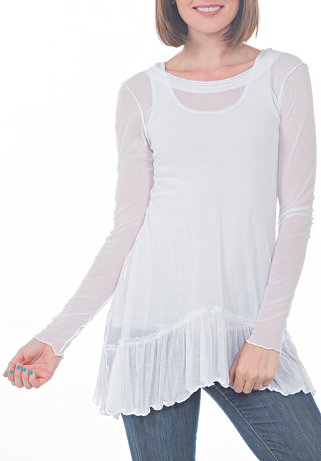 LONG SLEEVE CREW RIB WITH FRONT LAYERS RUFFLE