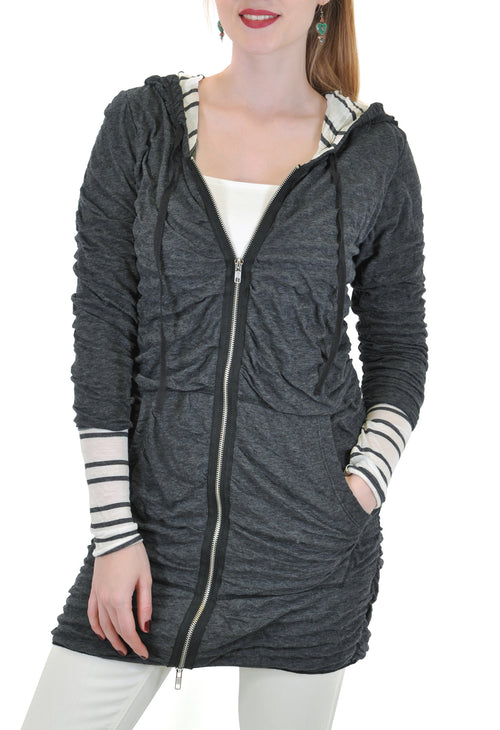 LONG ZIP UP JACKET HOODIE WITH SIDE POCKETS