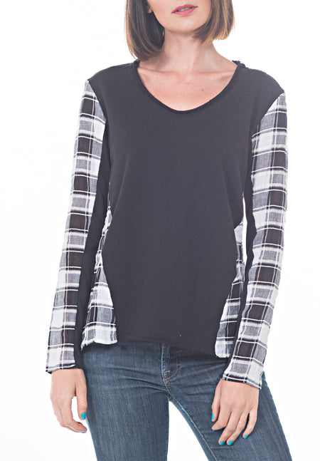 LONG SLEEVE CREW RIB WITH FRONT LAYERS RUFFLE