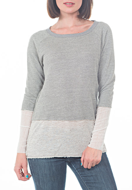 LONG SLEEVE CREW WITH SIDE RUFFLE DESIGN