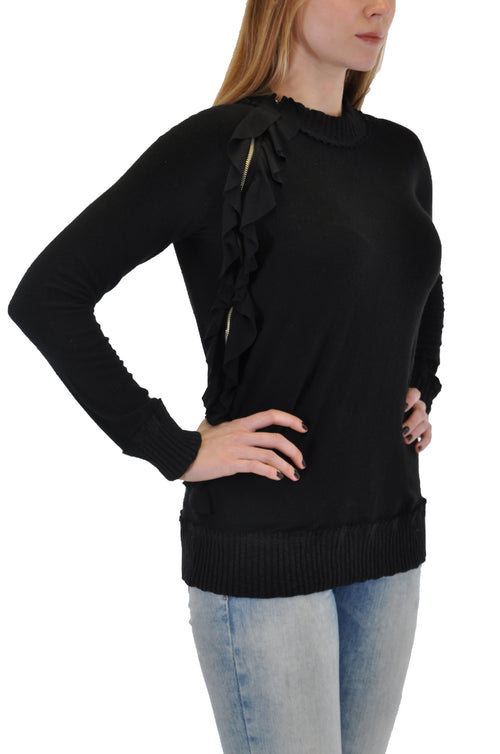 LONG SLEEVE CREW WITH SIDE RUFFLE DESIGN