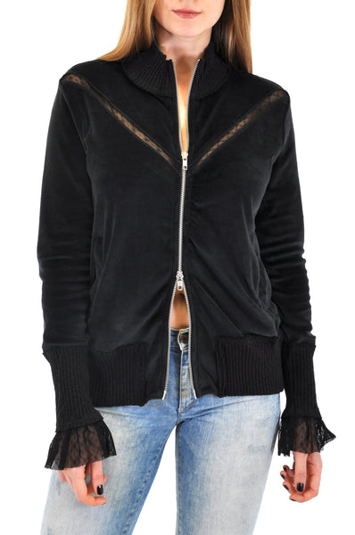 ZIP FRONT JACKET HIGH COLLAR WITH LACE CUFF DESIGN