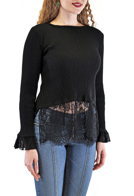 SCOOP NECK QUARTER SLEEVE LACE MESH LINED