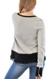 LONG SLEEVE CREW NECK SWEATER LACE TRIMMED