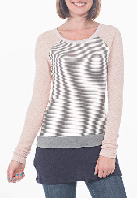 LONG SLEEVE CREW RIB WITH FRONT LAYERS RUFFLE