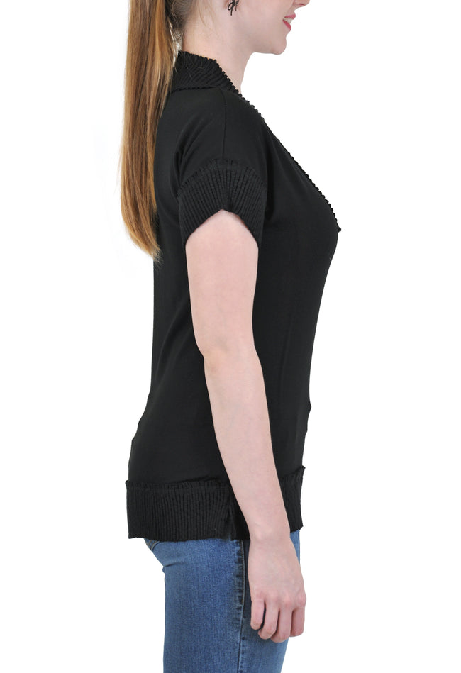 SHORT SLEEVE V NECK RIB TRIM