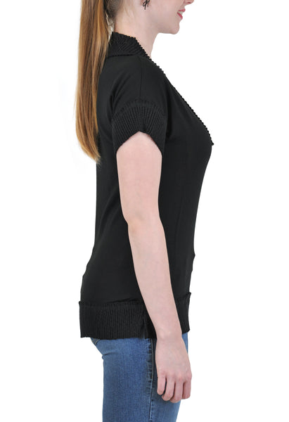 SHORT SLEEVE V NECK RIB TRIM