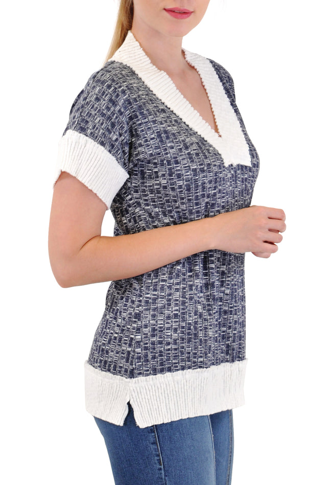 SHORT SLEEVE RIB TRIM TOP