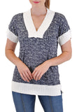 SHORT SLEEVE RIB TRIM TOP