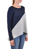 LONG SLEEVE TOP ASYMMETRICAL COLOR BLOCKED