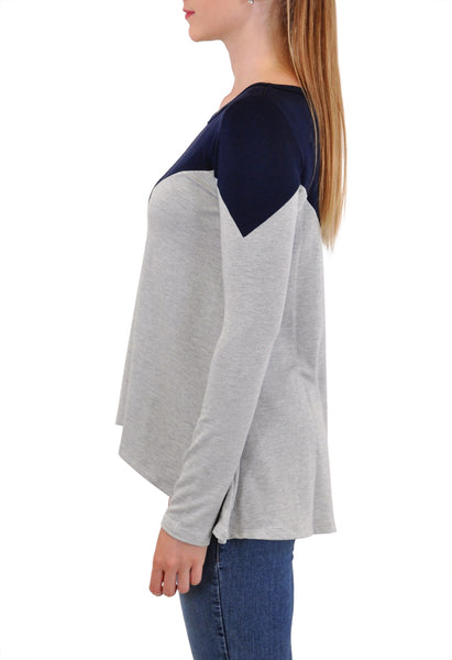 LONG SLEEVE TOP ASYMMETRICAL COLOR BLOCKED