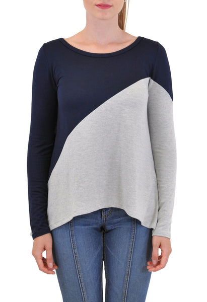 LONG SLEEVE TOP ASYMMETRICAL COLOR BLOCKED