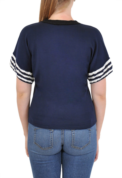 SHORT SLEEVE CREW NECK STRIPE SLEEVE