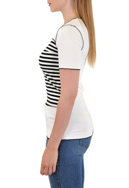 SHORT SLEEVE CREW WITH STRIPE INSERT